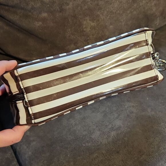 Henri Bendel Brown and White Striped Clear Cosmetic Bag - Picture 4 of 10